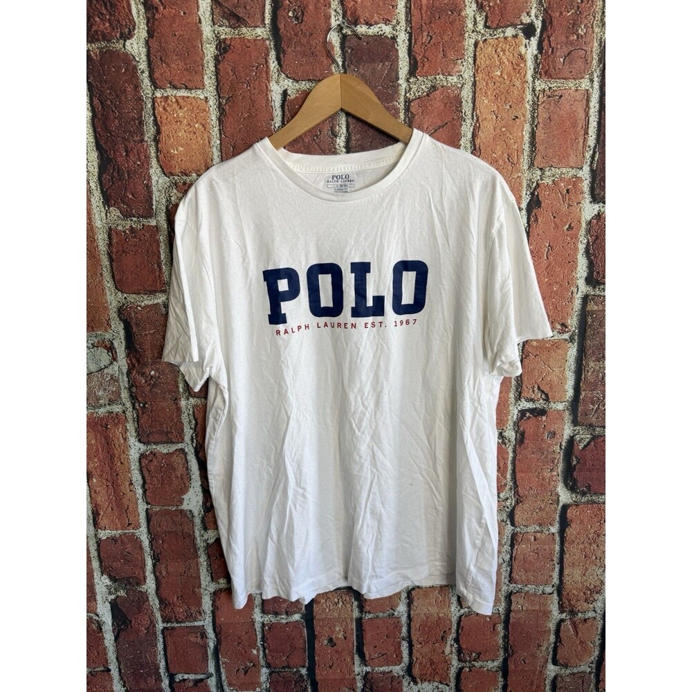 Polo Ralph Lauren Mens White Short Sleeve Graphic Spellout Shirt Size XL